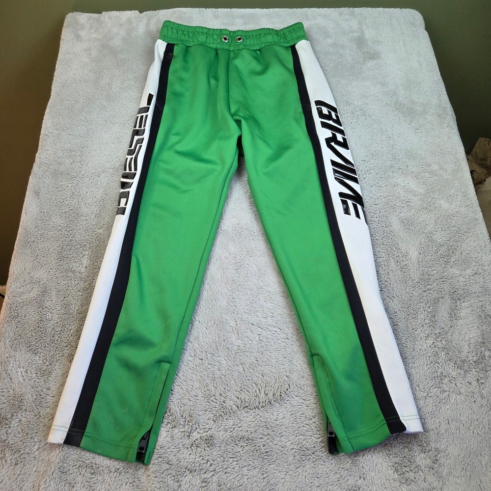 Diesel Pants Mens S Side Stripe Brave Logo Zip Ankle Streetwear Green White